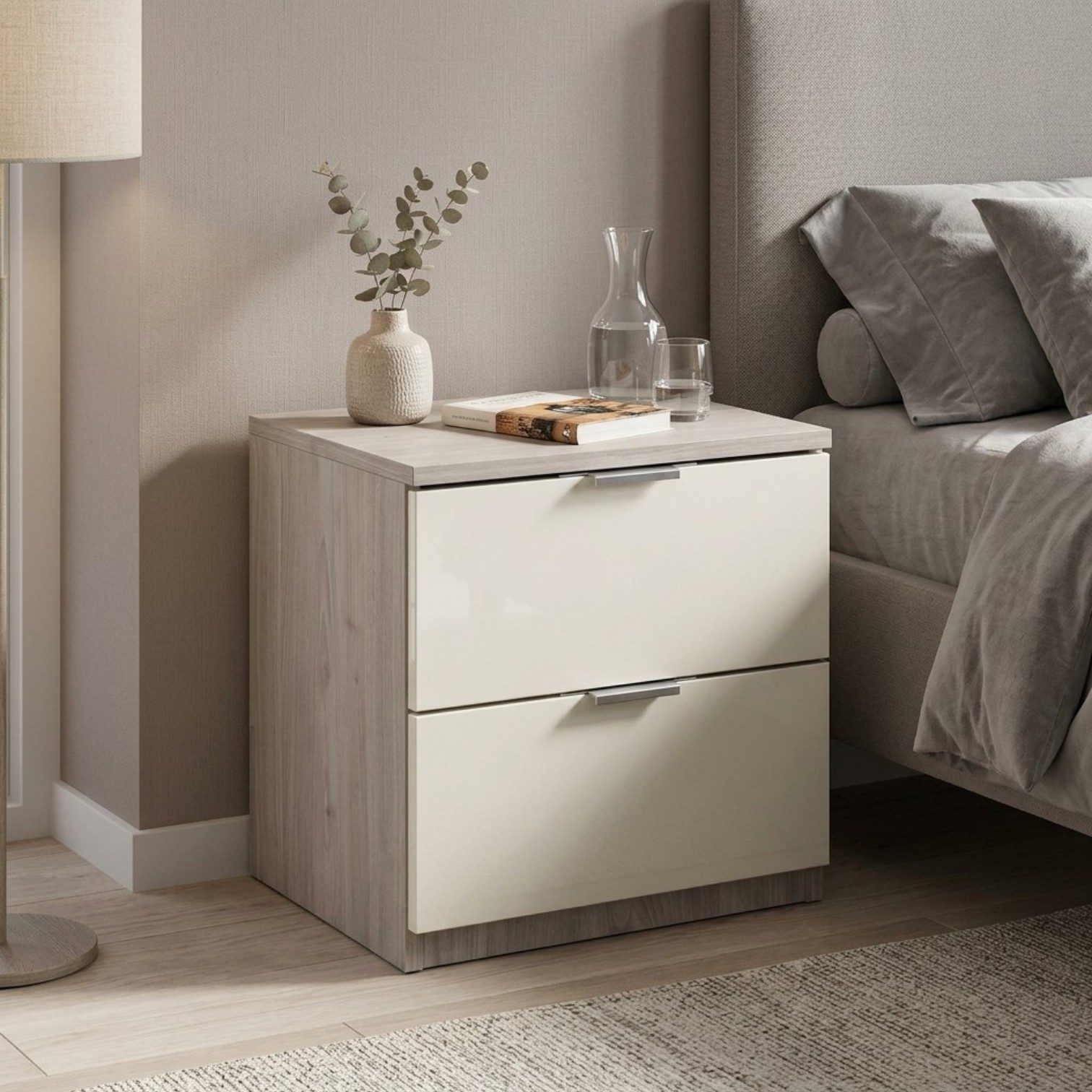 Noćni ormarić Elegance 2F (nordik hrast - pijesak sjaj)