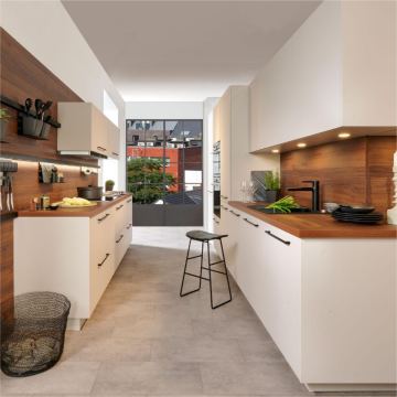 Kuhinje Brigitte (Sinus Stahlblau - Nova Bianco High Gloss)