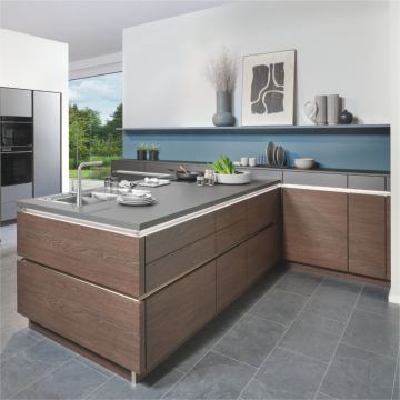 Kuhinje Brigitte (Sinus Stahlblau - Nova Bianco High Gloss)