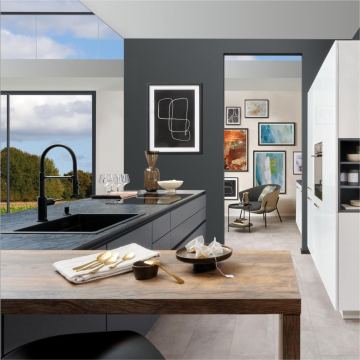 Kuhinje Brigitte (Sinus Stahlblau - Nova Bianco High Gloss)