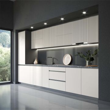 Kuhinje Brigitte (Sinus Stahlblau - Nova Bianco High Gloss)