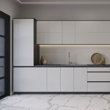 Kuhinje Brigitte (Sinus Stahlblau - Nova Bianco High Gloss)