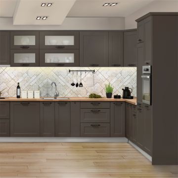 Kuhinje Brigitte (Sinus Stahlblau - Nova Bianco High Gloss)